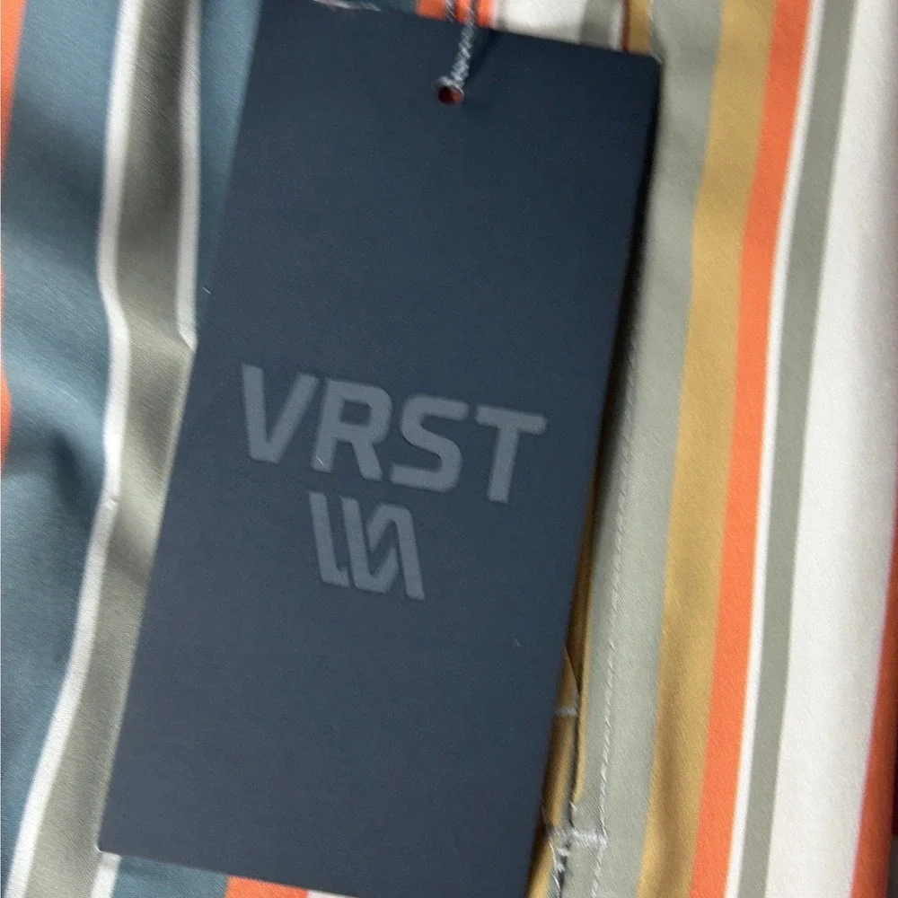 NWT VRST Mens Relaxed Fit Striped Hybrid Shorts Orange Blue UV Protection Size M